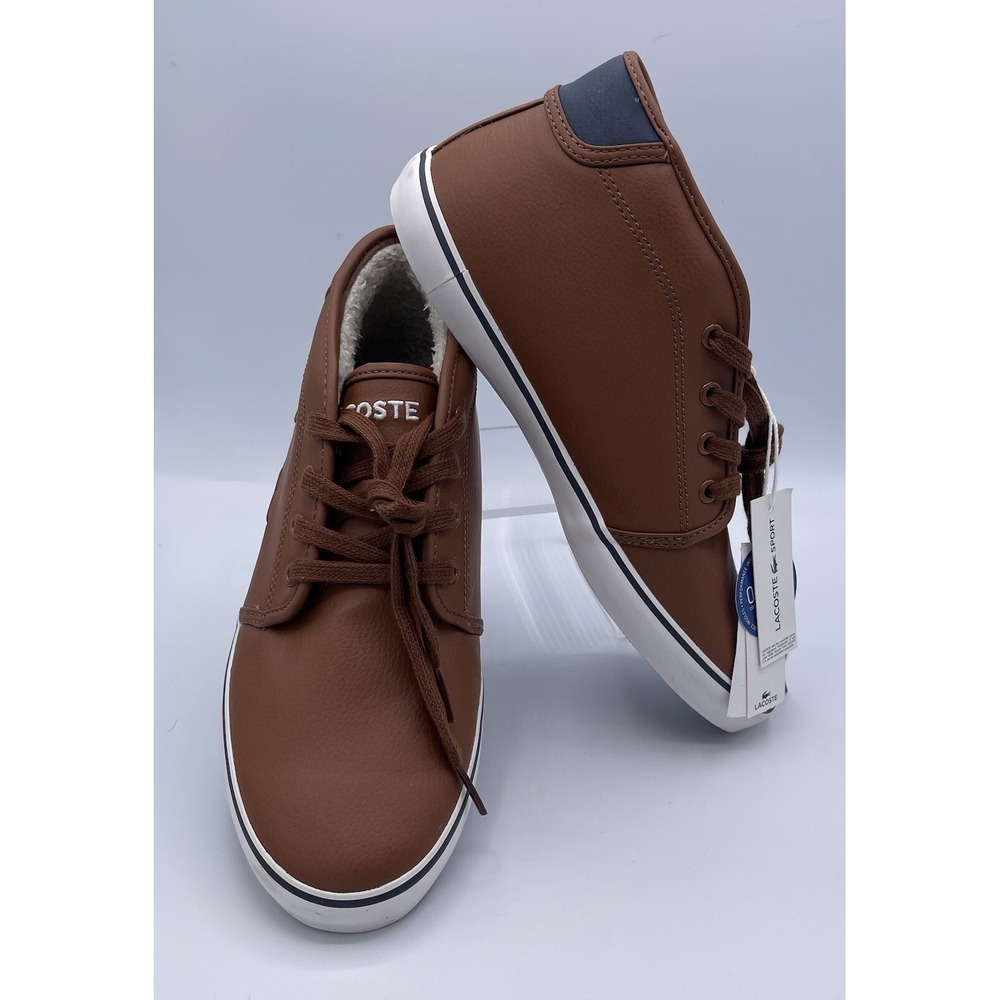 Lacoste Ampthill Chunky Brown Leather High-Top Sneakers Size 6 NWT